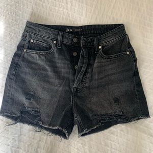 High waisted black denim shorts